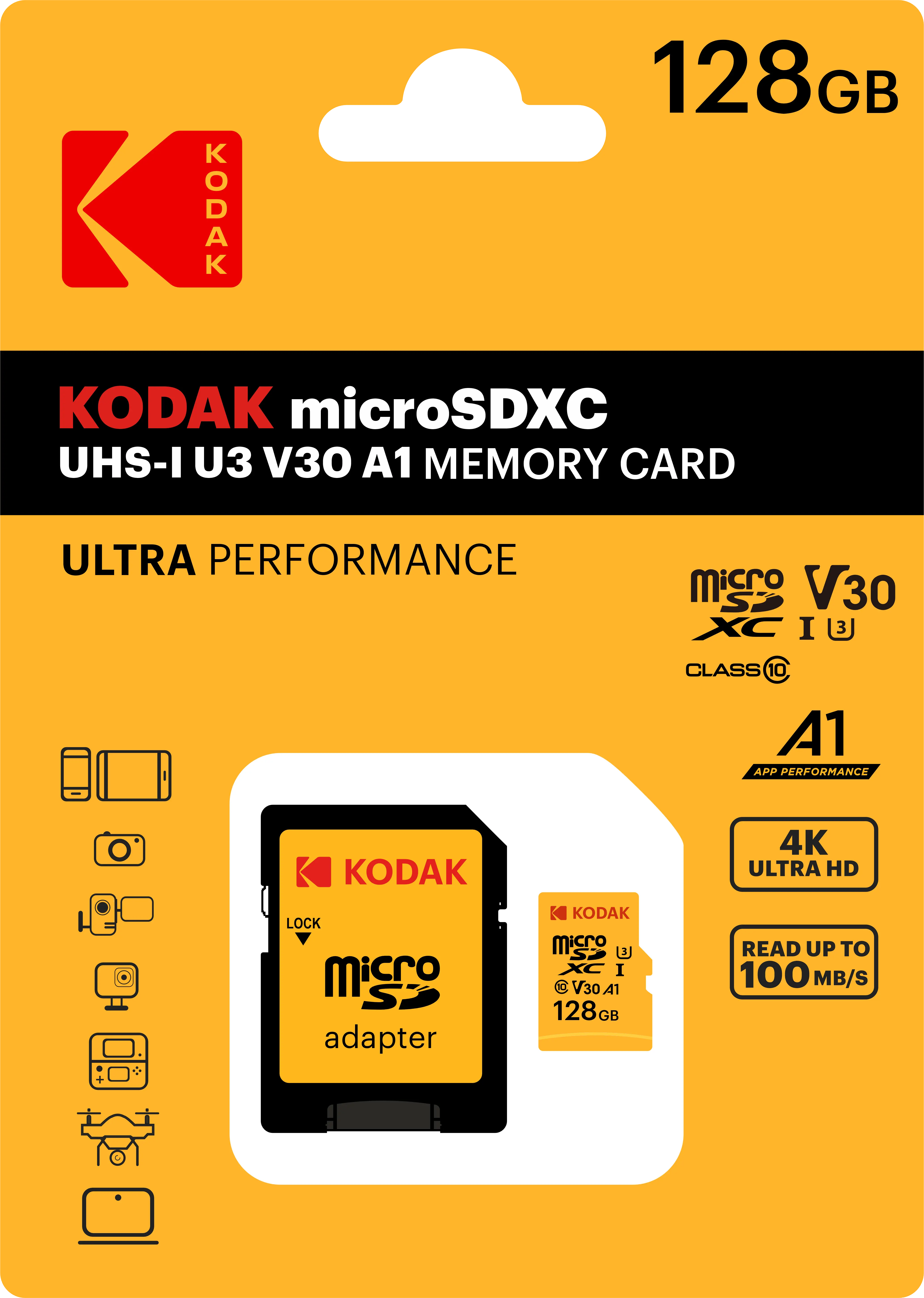 Kodak MicroSD V30 with Adapter - UHS-I U3 V30 A1 